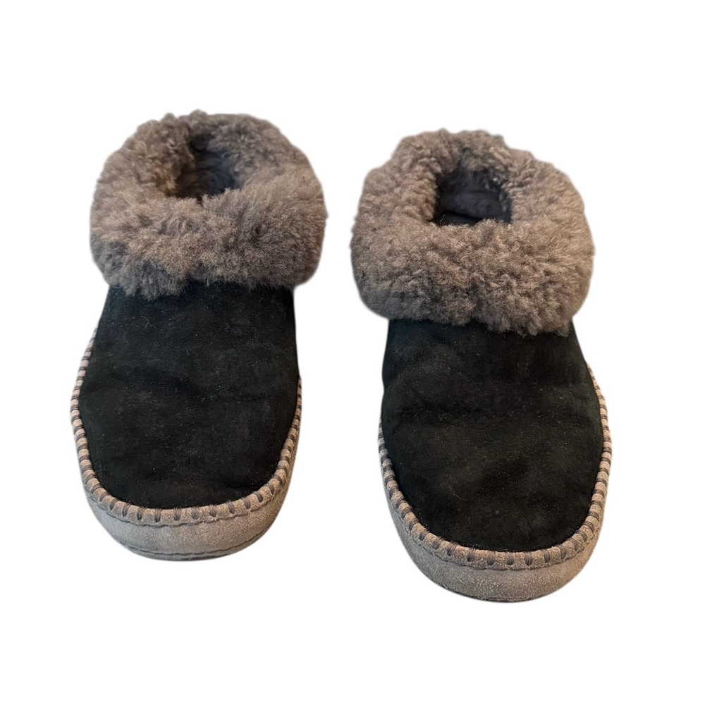 UGG Australia Women Black Suede Sheepskin Fur Lined Slippers Moccasins Shoes - Picture 7 of 13